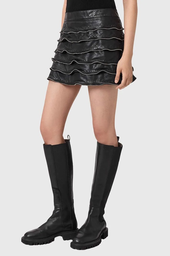 Δερμάτινη φούστα AllSaints EMARA W096RE μαύρο
