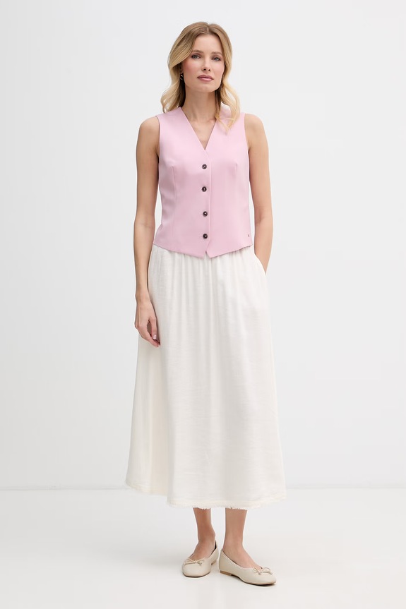 Tommy Hilfiger sukně se lnem WW0WW48966 béžová SS26