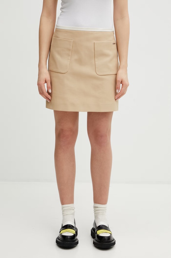 Bavlněná sukně Maison Kitsuné Patch Pocket bavlna hnědá QW01504WW9093