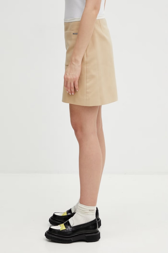 Bavlněná sukně Maison Kitsuné Patch Pocket QW01504WW9093 hnědá SS26