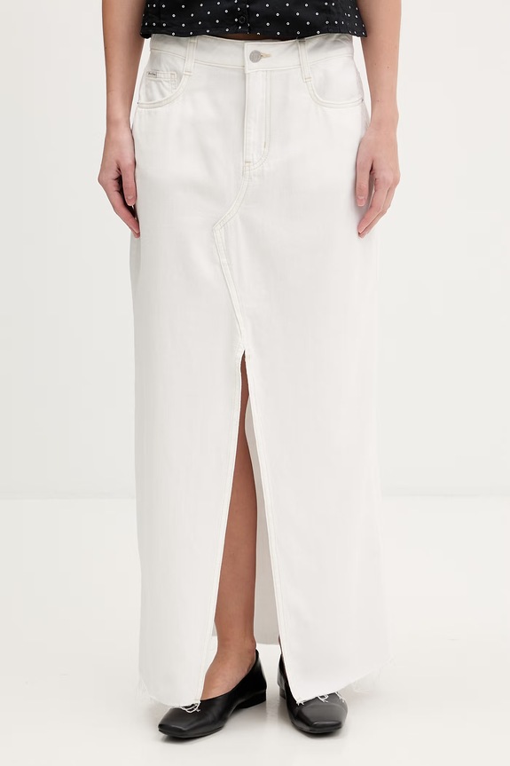 Guess Jeans sukňa s rozparkom rifľová biela W6GD52.D5NW2