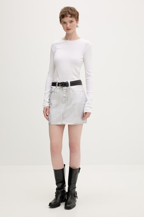 Karl Lagerfeld Jeans sukně bavlněná B2W12024 stříbrná SS26
