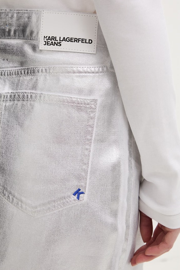Karl Lagerfeld Jeans sukně bavlněná stříbrná B2W12024