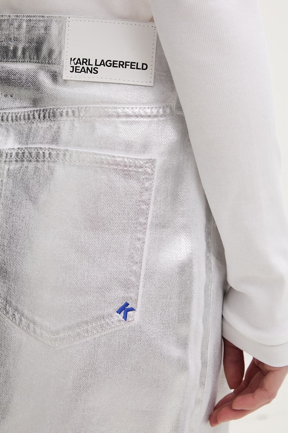 Karl Lagerfeld Jeans sukně bavlněná stříbrná B2W12024