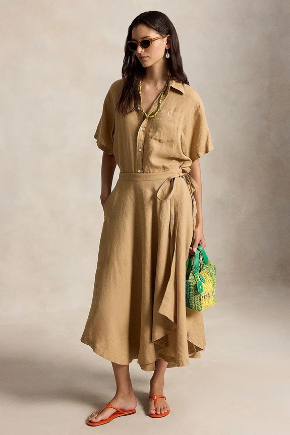 Polo Ralph Lauren fustă asimetrică din in 211A12946 bej