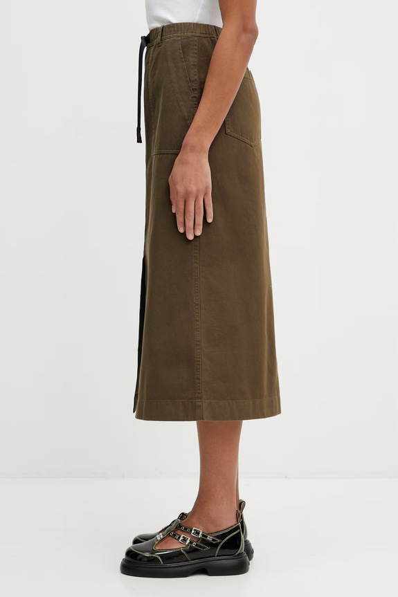 Gramicci LONG BAKER SKIRT with slit cotton G3SW.SK069. green SS26
