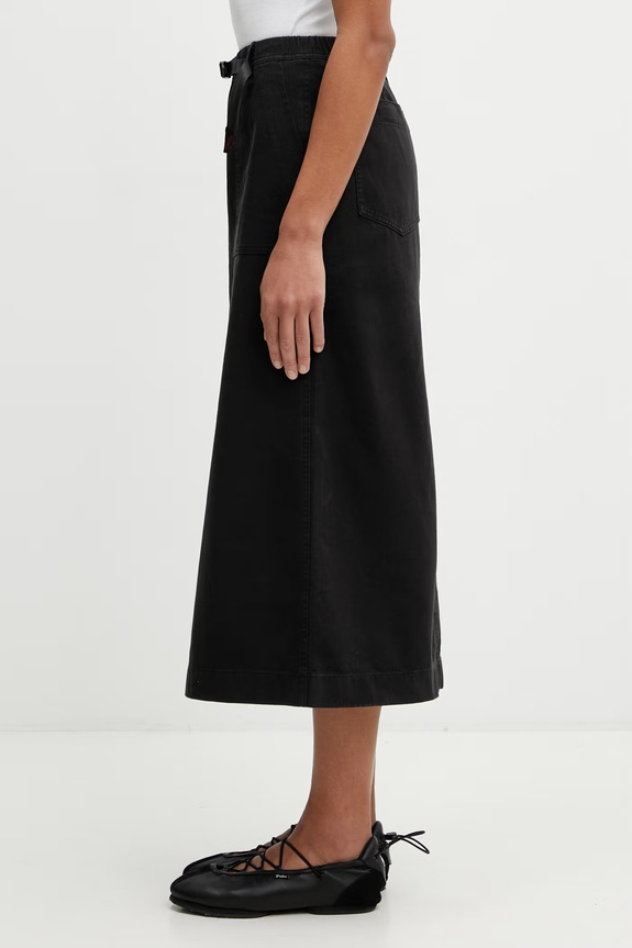 Gramicci LONG BAKER SKIRT with slit, cotton G3SW.SK069. black SS26