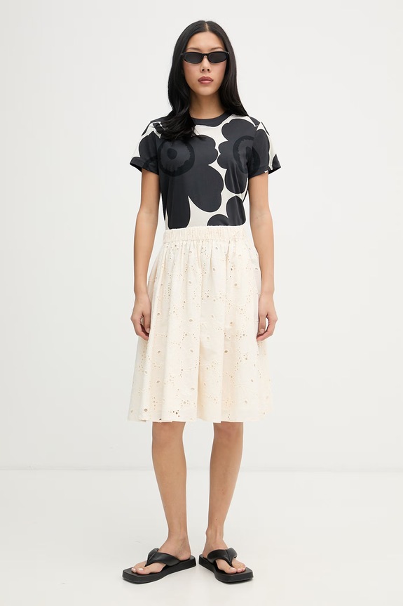 Marimekko fustă din bumbac 095631 bej SS26