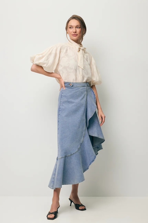 BIZUU fustă asimetrică din denim NIIA albastru NIIA.NIEBIESKI