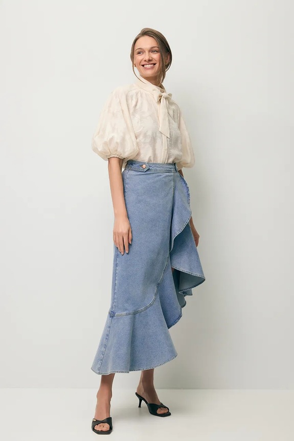 BIZUU fustă asimetrică din denim NIIA albastru NIIA.NIEBIESKI