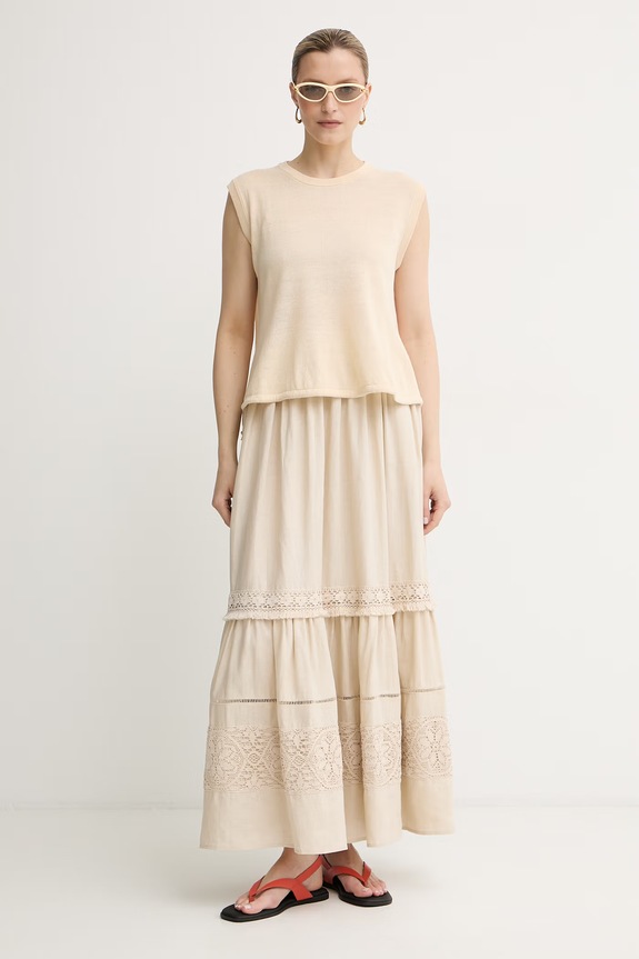Weekend Max Mara φούστα λινή 2615101023600 μπεζ SS26