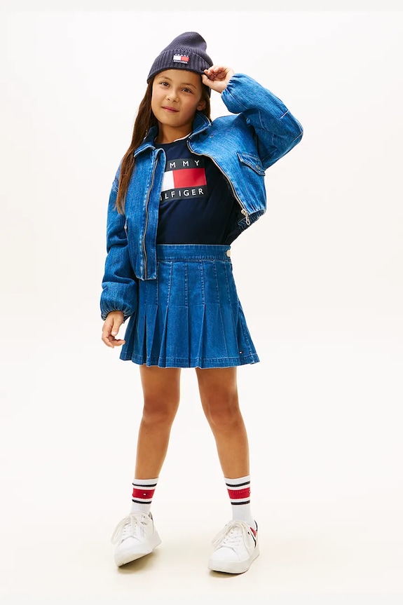 Fete Tommy Hilfiger fustă denim pentru copii KG0KG09341.128.176.PPY2 albastru
