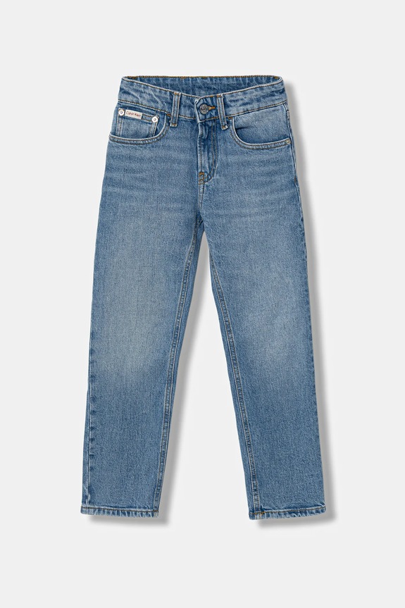 Dětské rifle Calvin Klein Jeans STRAIGHT Planet friendly modrá IB0IB02640.128.176.PPY2