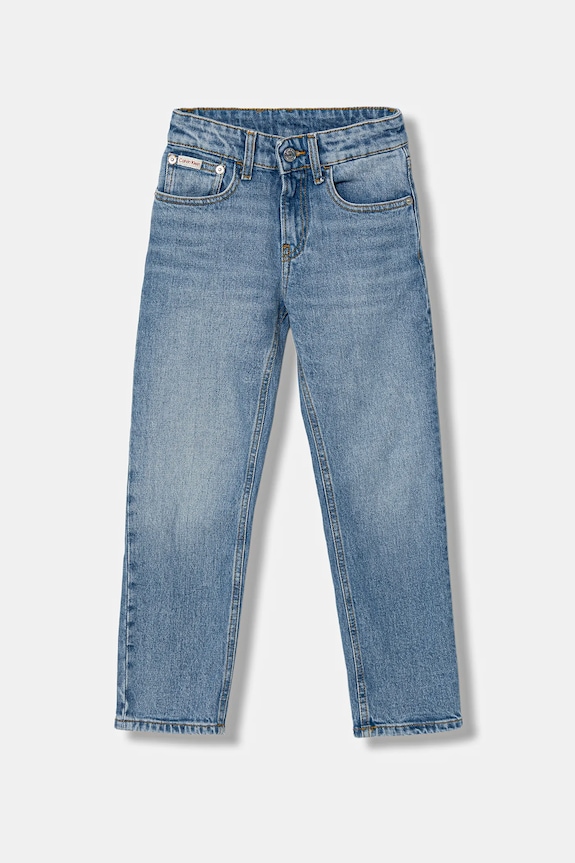 Dětské rifle Calvin Klein Jeans STRAIGHT Planet friendly modrá IB0IB02640.128.176.PPY2