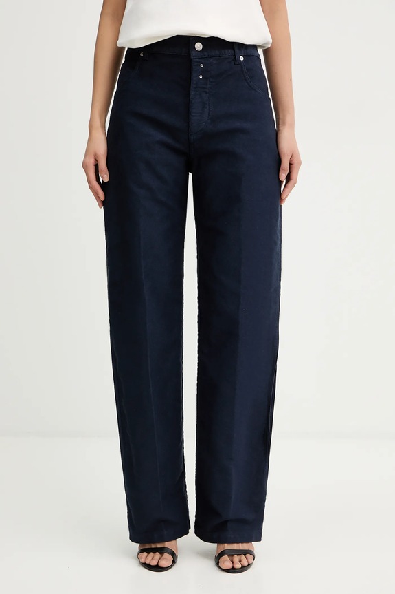 Victoria Beckham pantaloni de bumbac drept bleumarin 1126DJE006997A