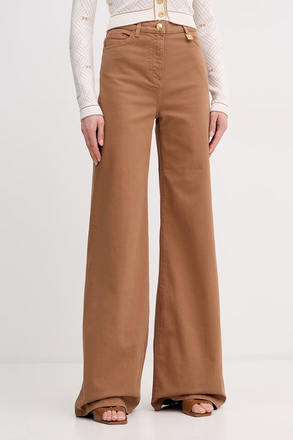 Elisabetta Franchi jeansy wide leg damskie brązowy PJ23N61E2