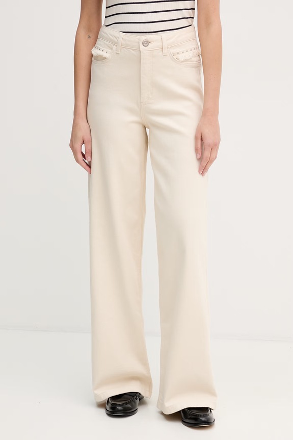 Mos Mosh jeansy wide leg damskie Colette beżowy 176420