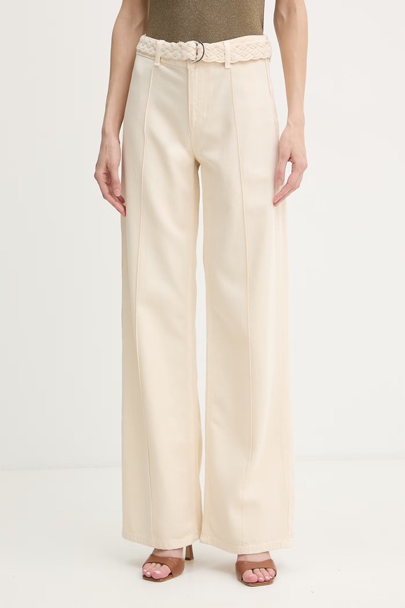 Liu Jo Nohavice wide leg dámske ľanové béžová UA6084.T346A