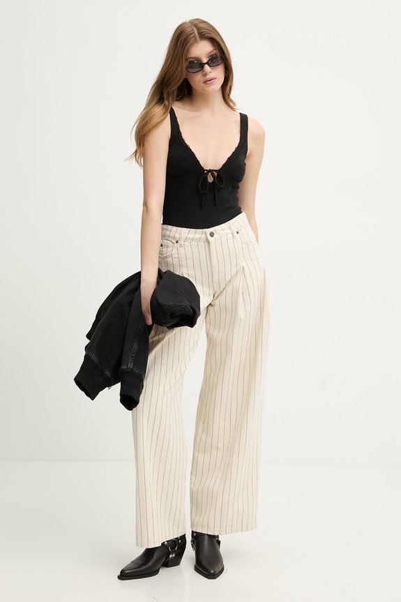 Guess Jeans pantaloni de femei din bumbac W6GA2U.D7961 bej SS26