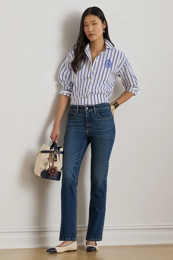 Odjeća Lauren Ralph Lauren ravne traperice za žene 200P09006 plava