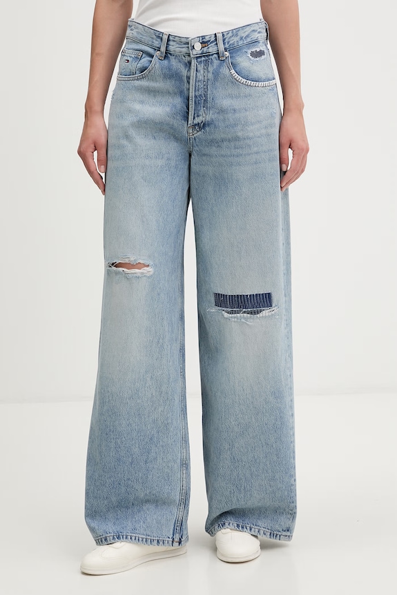 Tommy Jeans jeansy loose damskie niebieski DW0DW22377