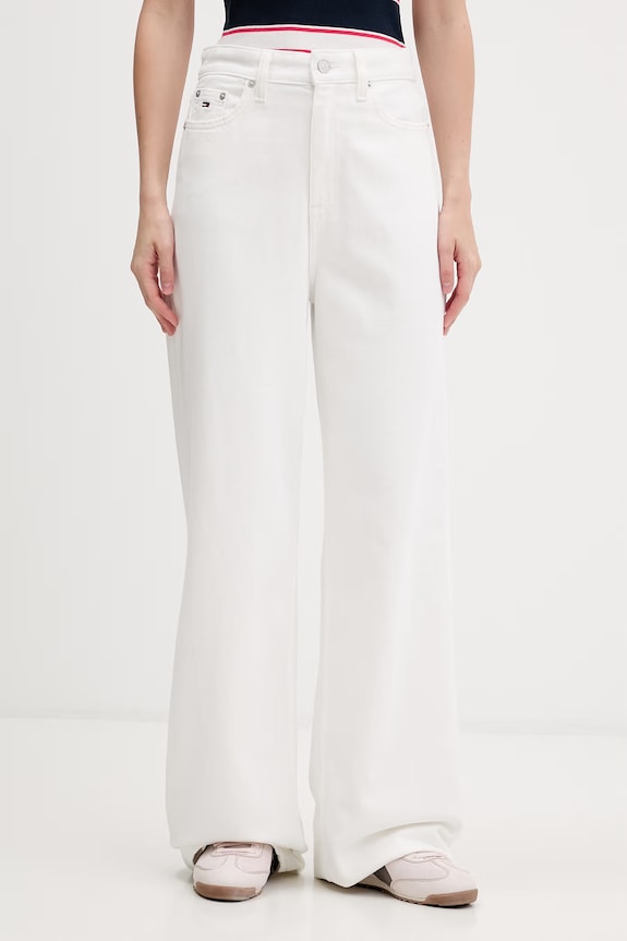 Tommy Jeans kavbojke s širokimi hlačnicami ženske bela DW0DW22648