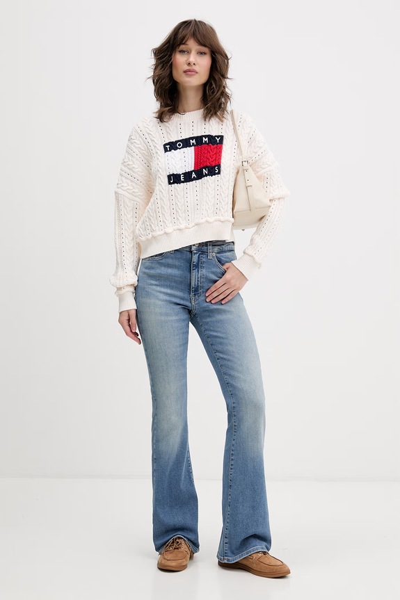 Tommy Jeans jeansy flare damskie DW0DW22683 niebieski SS26