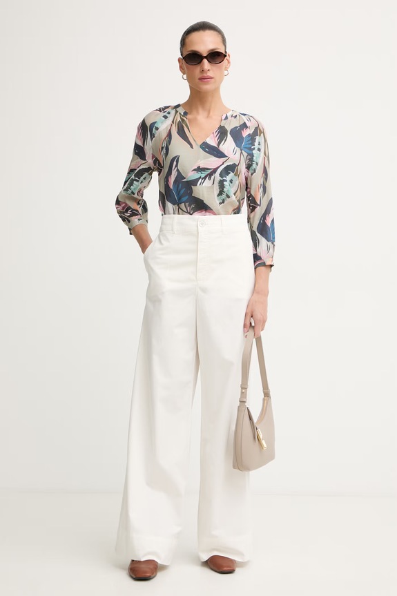 Marc Aurel spodnie wide leg damskie bawełniane z elastanem 1325A10540 beżowy SS26