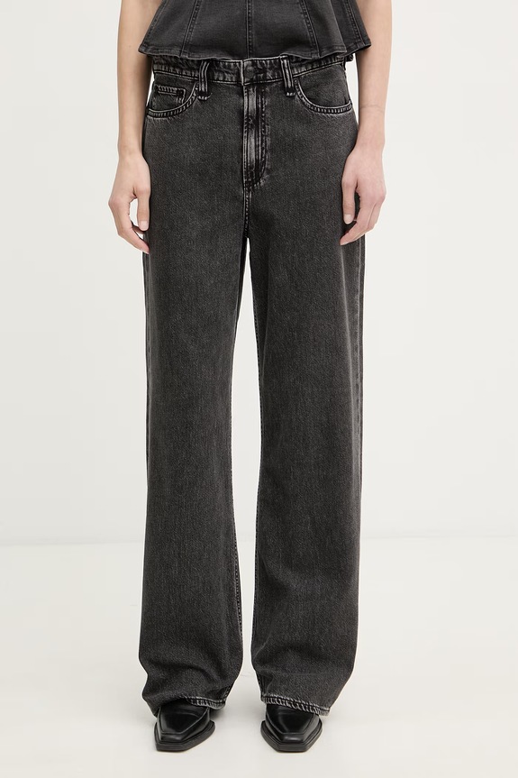 Rag & Bone blugi wide leg pentru femei Logan negru RJ2525H1FAN