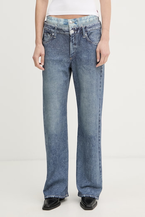 rag & bone spodnie wide leg damskie bawełniane Miramar niebieski RC6225H7MST