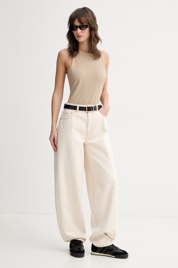 HUGO jeansy tapered damskie Gimine_5 50561201 beżowy SS26