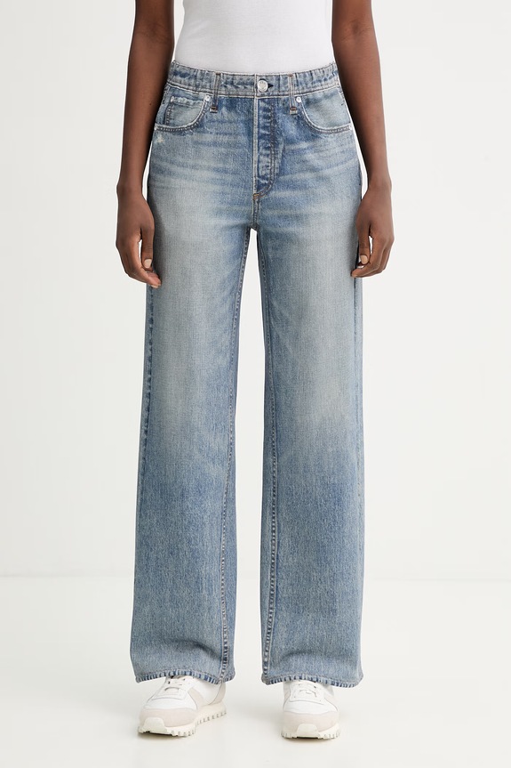 Rag & Bone pantaloni de bumbac drept albastru RC1325F7MTE