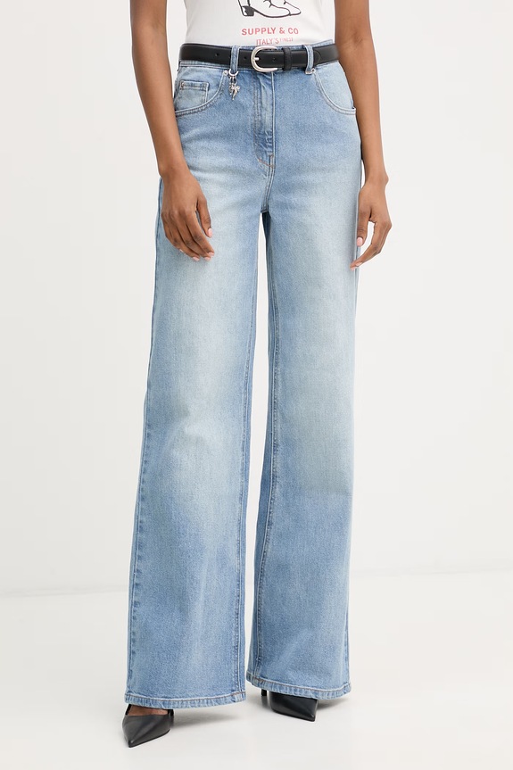 Morgan blugi wide leg pentru femei albastru PAVA