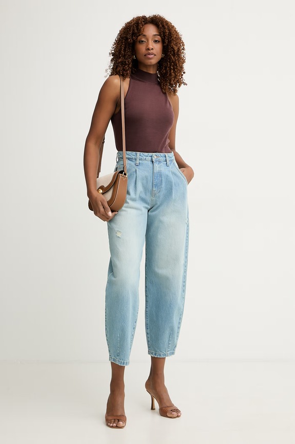 Haveone jeansy relaxed fit damskie PFA.Q088 niebieski SS26