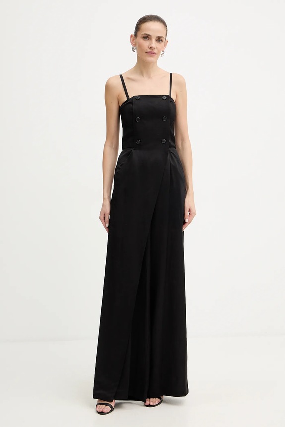 Karl Lagerfeld kombinezon z dodatkiem lnu TAILORED JUMPSUIT B1W13010 czarny SS26
