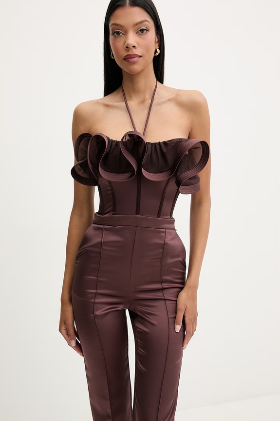 Elisabetta Franchi комбінезон із рюшами жіночий коричневий TU06562E2