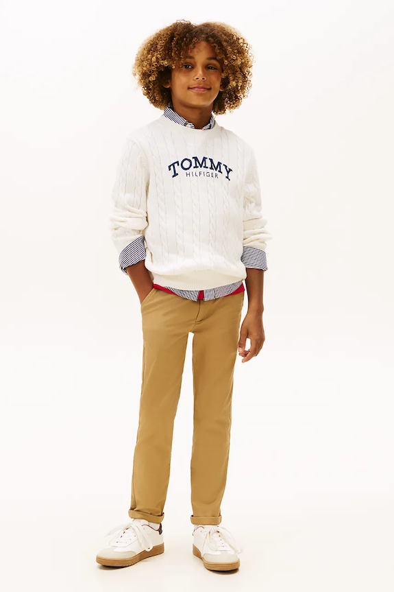 Chłopiec Tommy Hilfiger spodnie chinos męskie bawełniane KB0KB09638.128.176.PPY2 brązowy