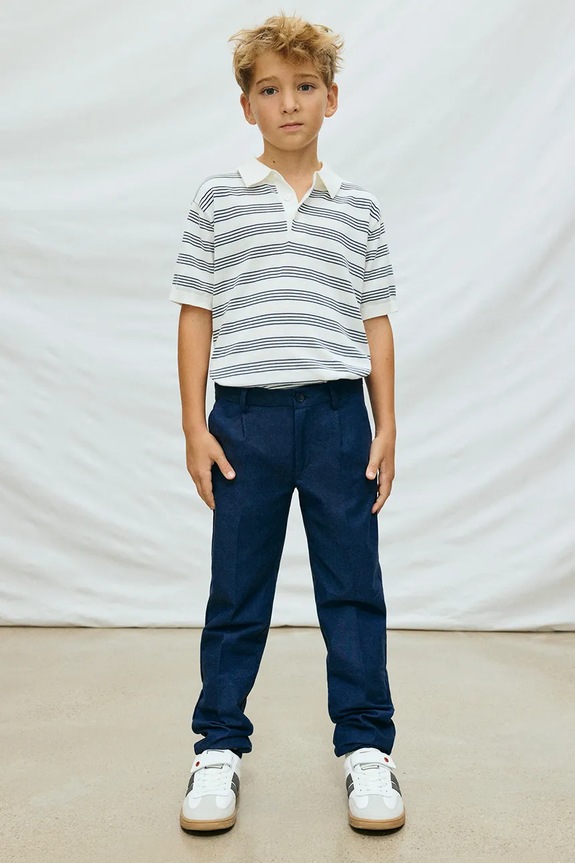 Παντελόνι με λινό μείγμα για παιδιά Mayoral ύφασμα σκούρο μπλε 6562.7A.Junior.PPY2