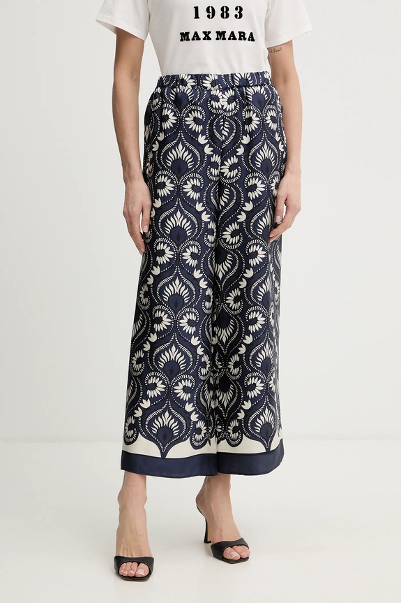 Hodvábne nohavice Weekend Max Mara OTTICO látka tmavomodrá 2615131011600