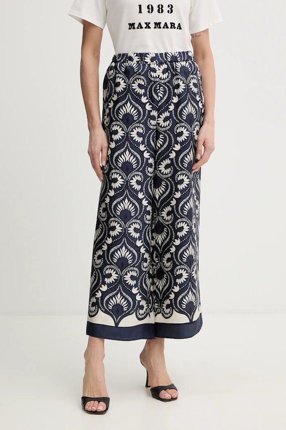 Hodvábne nohavice Weekend Max Mara OTTICO látka tmavomodrá 2615131011600