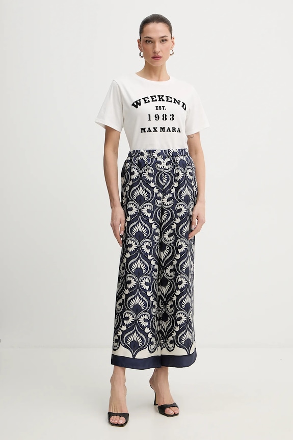 Hodvábne nohavice Weekend Max Mara OTTICO 2615131011600 tmavomodrá SS26