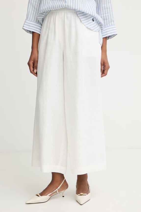 Weekend Max Mara wide leg hlače za žene od lana FELINO bež 2615131042600
