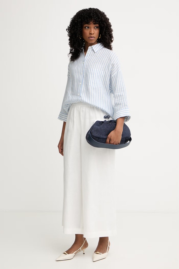 Weekend Max Mara wide leg hlače za žene od lana FELINO 2615131042600 bež SS26