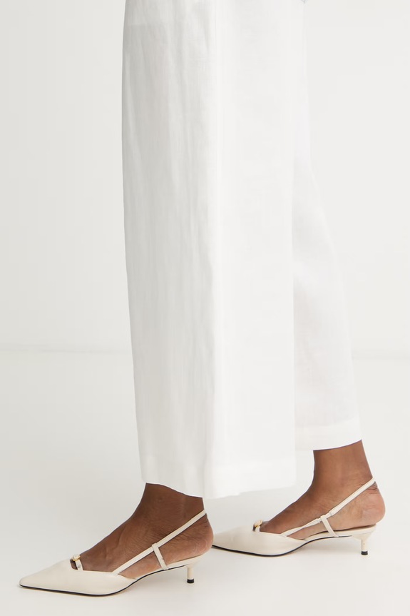 Weekend Max Mara wide leg hlače za žene od lana FELINO bež 2615131042600