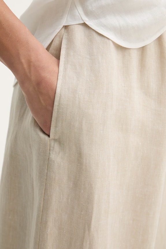 Weekend Max Mara Παντελόνι wide leg Γυναικείο λινό FELINO μπεζ 2615131042600