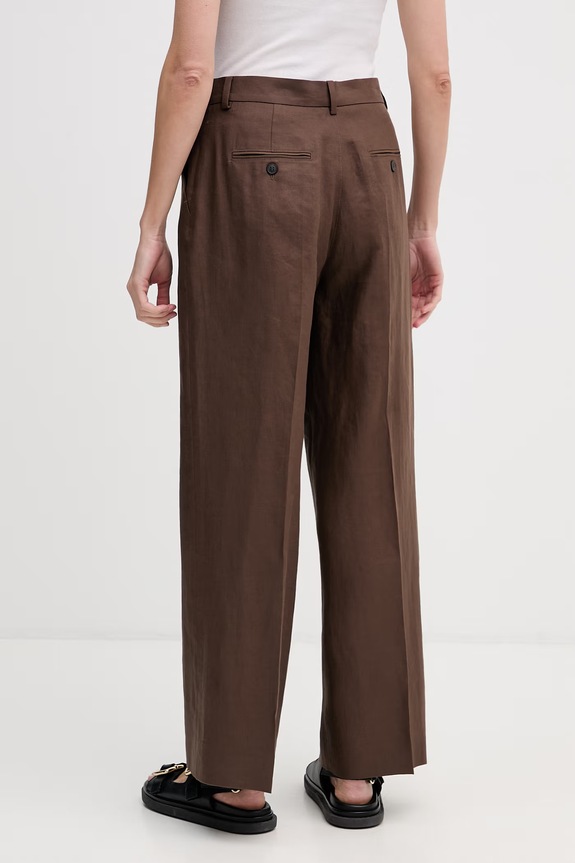 Odzież Weekend Max Mara spodnie damskie lniane MALIZIA 2615131112600 brązowy