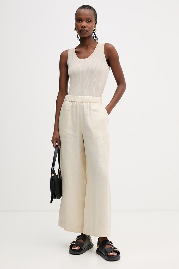 MM by Max Mara spodnie damskie lniane CANNETI 2616131028600 beżowy SS26