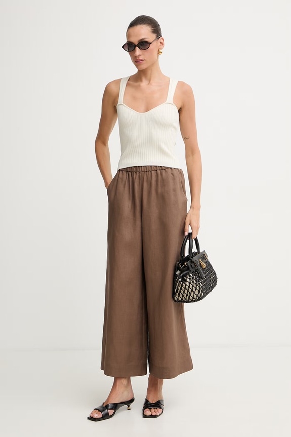 MM by Max Mara spodnie damskie lniane CANNETI 2616131028600 brązowy SS26