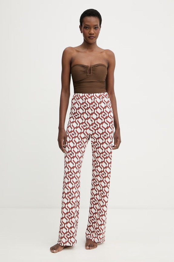Max Mara Beachwear παντελόνι γυναικείο με βισκόζη ABATE 2616781029600 καφέ SS26