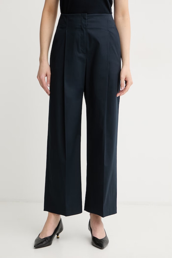 BOSS nohavice wide leg dámske bavlnené s elastanom Tulotta tmavomodrá 50551913
